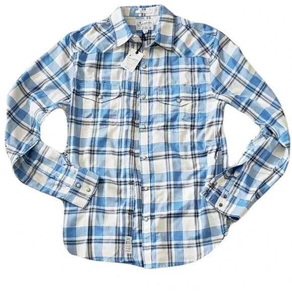Lucky Brand Blue Plaid Snap Closure Western Button Down Shirt S - Picture 1 of 4